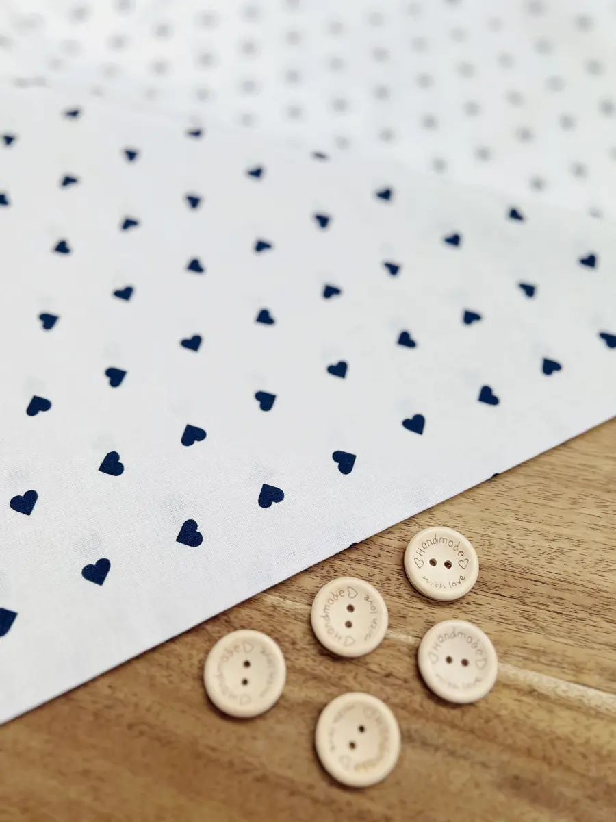 Coton imprimé Coeur bleu