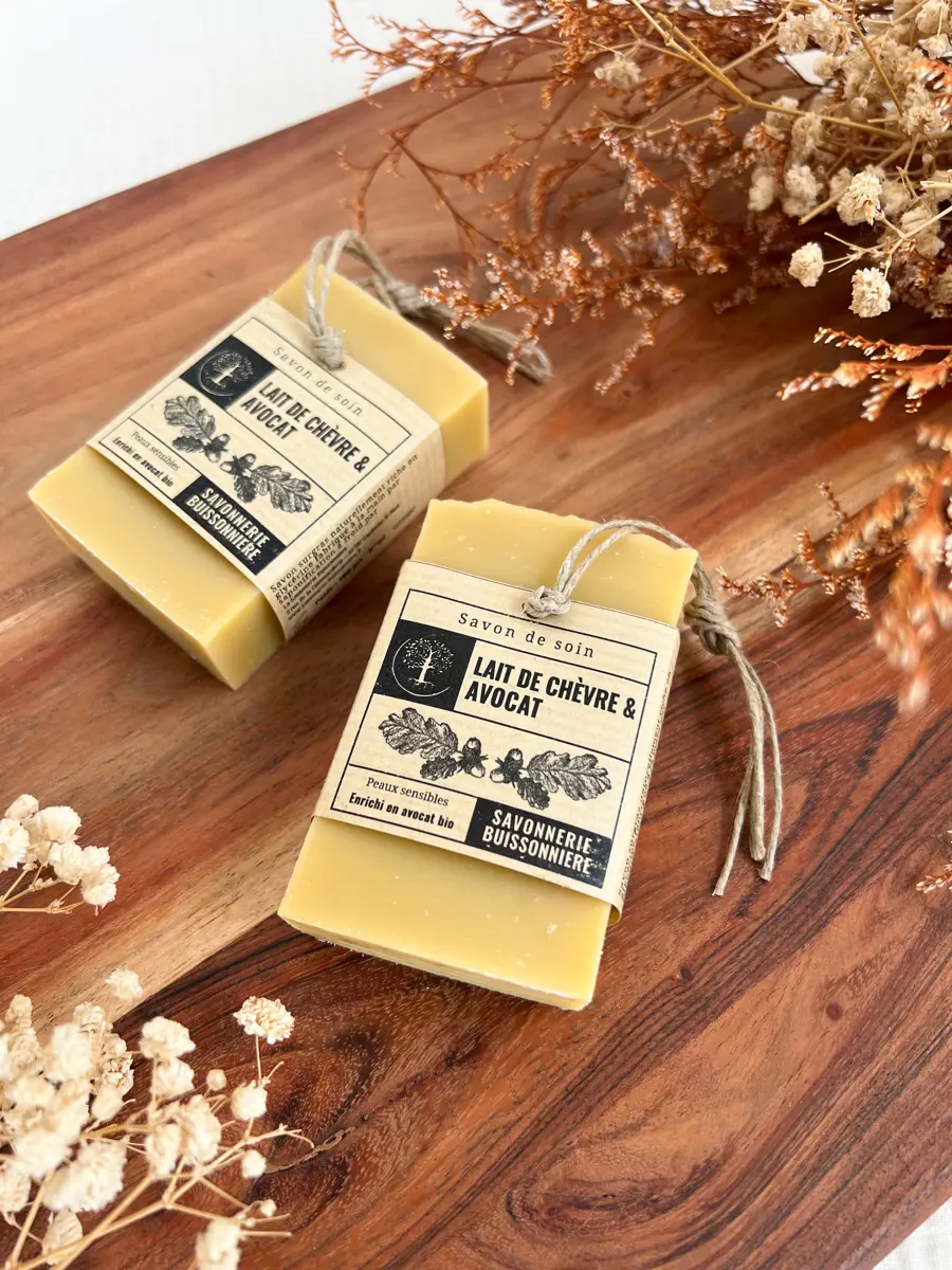 Savon lait de chèvre et avocat (acné, eczéma, rougeurs etc.) - La savonnerie buissonnière