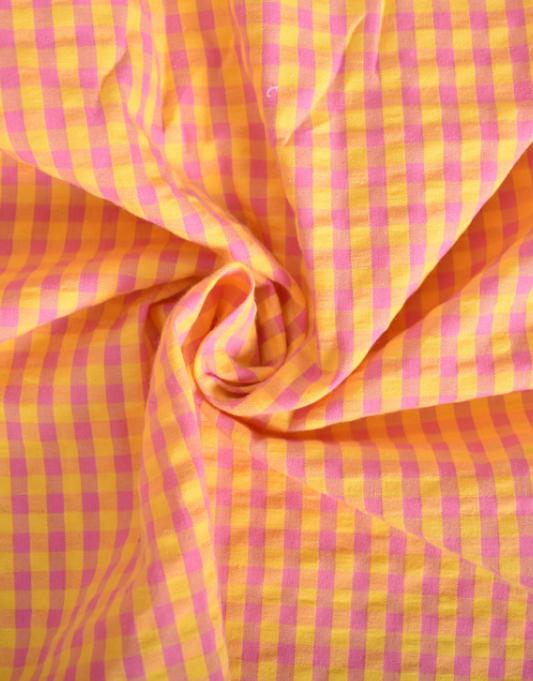 Seersucker vichy jaune et rose