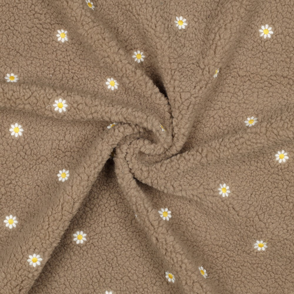Teddy taupe broderie fleurs blanches